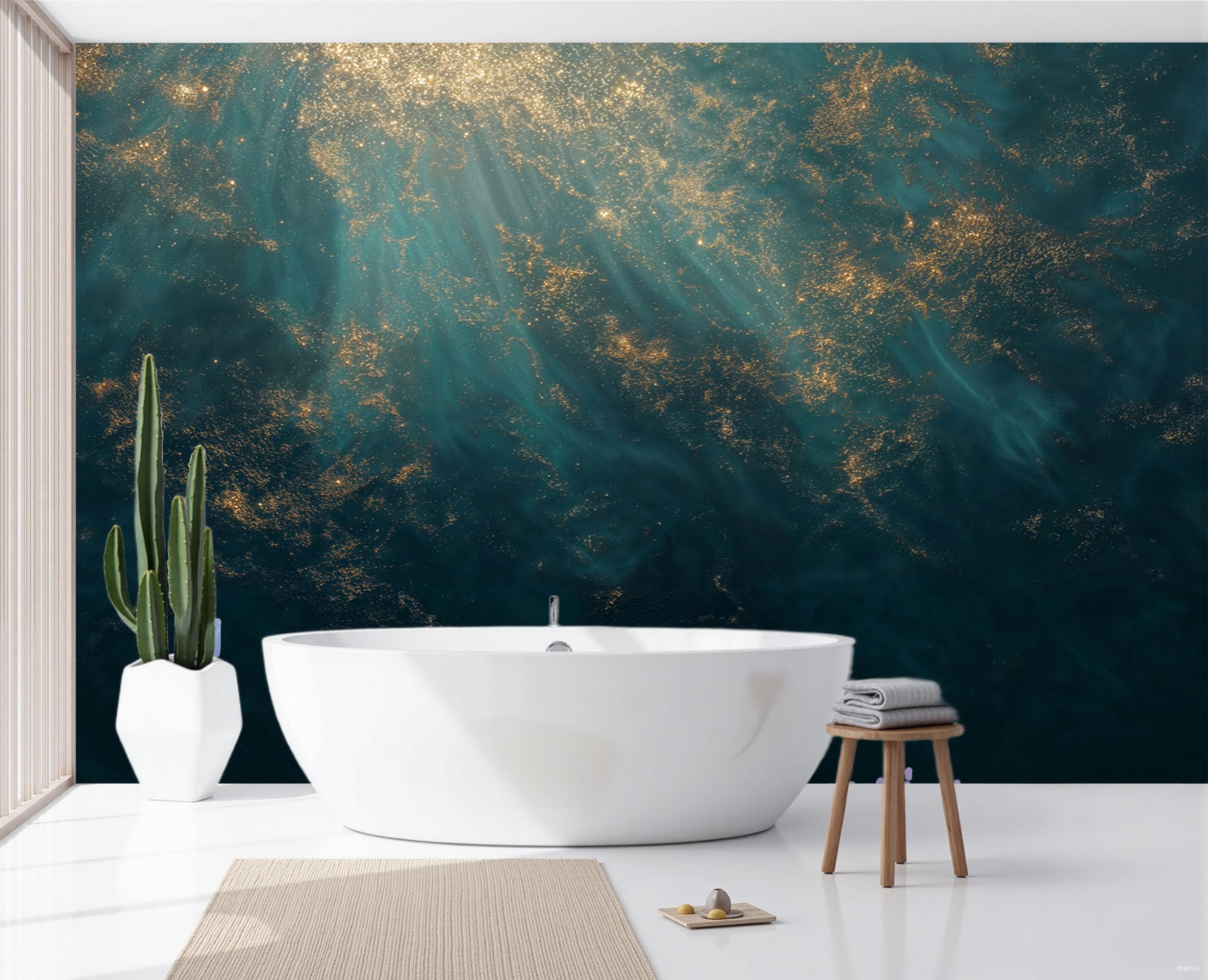 Papier peint panoramique lavable motif marbre feuilles d'or pour une décoration durable 450x315