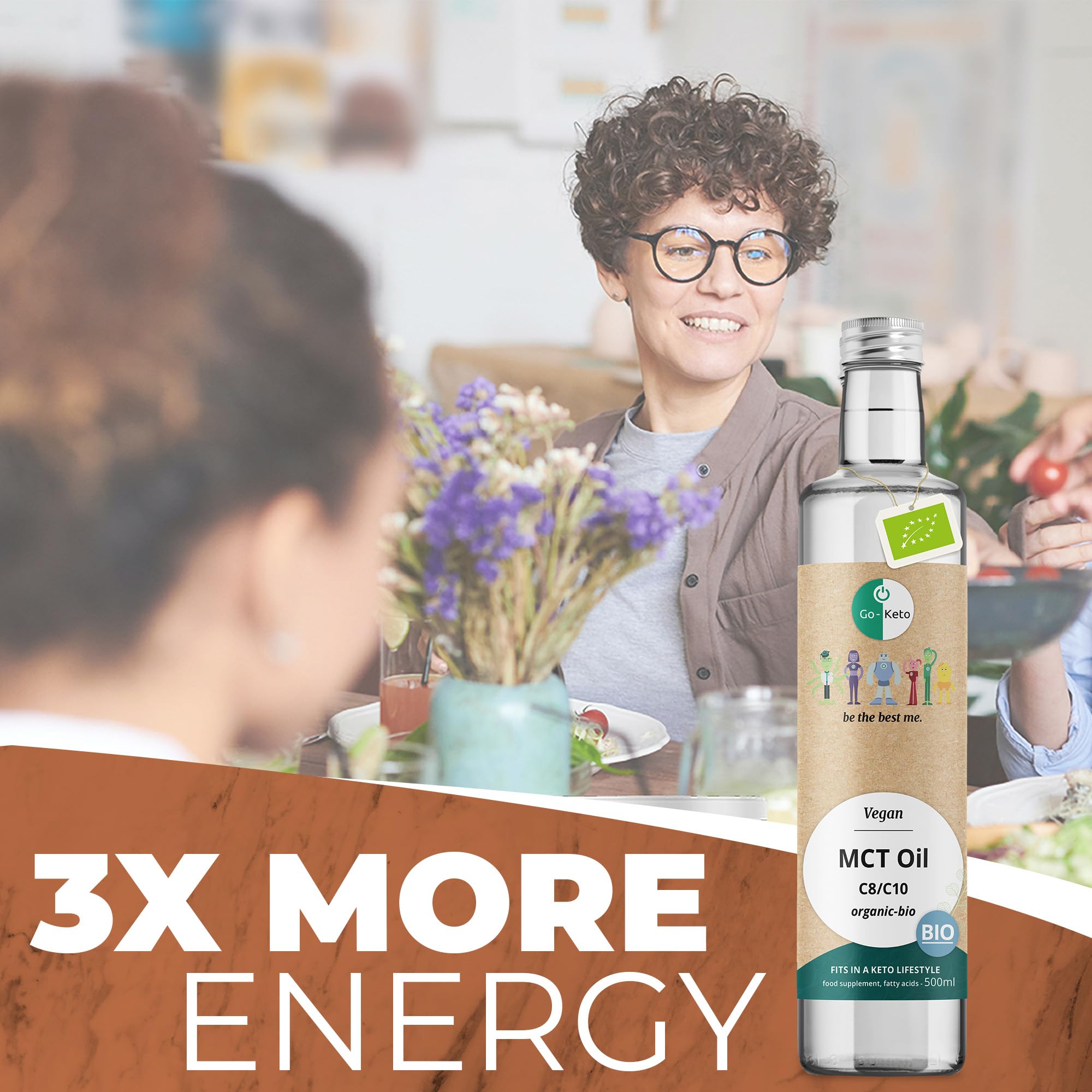 Go-Keto MCT Oil BIO, 500ml - Huile MCT C8/C10 de première qualité à base d'huile de coco BIO, dans bouteille en verre, parfaite pour un régime céto, idéal pour le Bulletproof Coffee, huile TCM