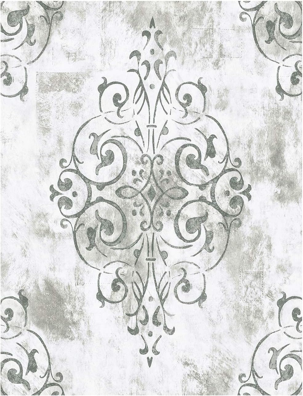 Vintage Damask Peel and Stick Wallpaper White Vinyl Self Adhesive Decorative Contact Paper 17.7in x 9.8ft