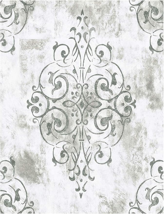 HaokHome 940052 Vintage Damask Peel and Stick Wallpaper 17.7in x 9.8ft White Vinyl Self