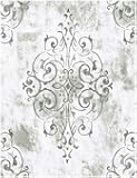 HAOKHOME Vintage Damask Peel and Stick Wallpaper White Vinyl Self Adhesive Decorative Contact Paper 17.7in x 9.8ft