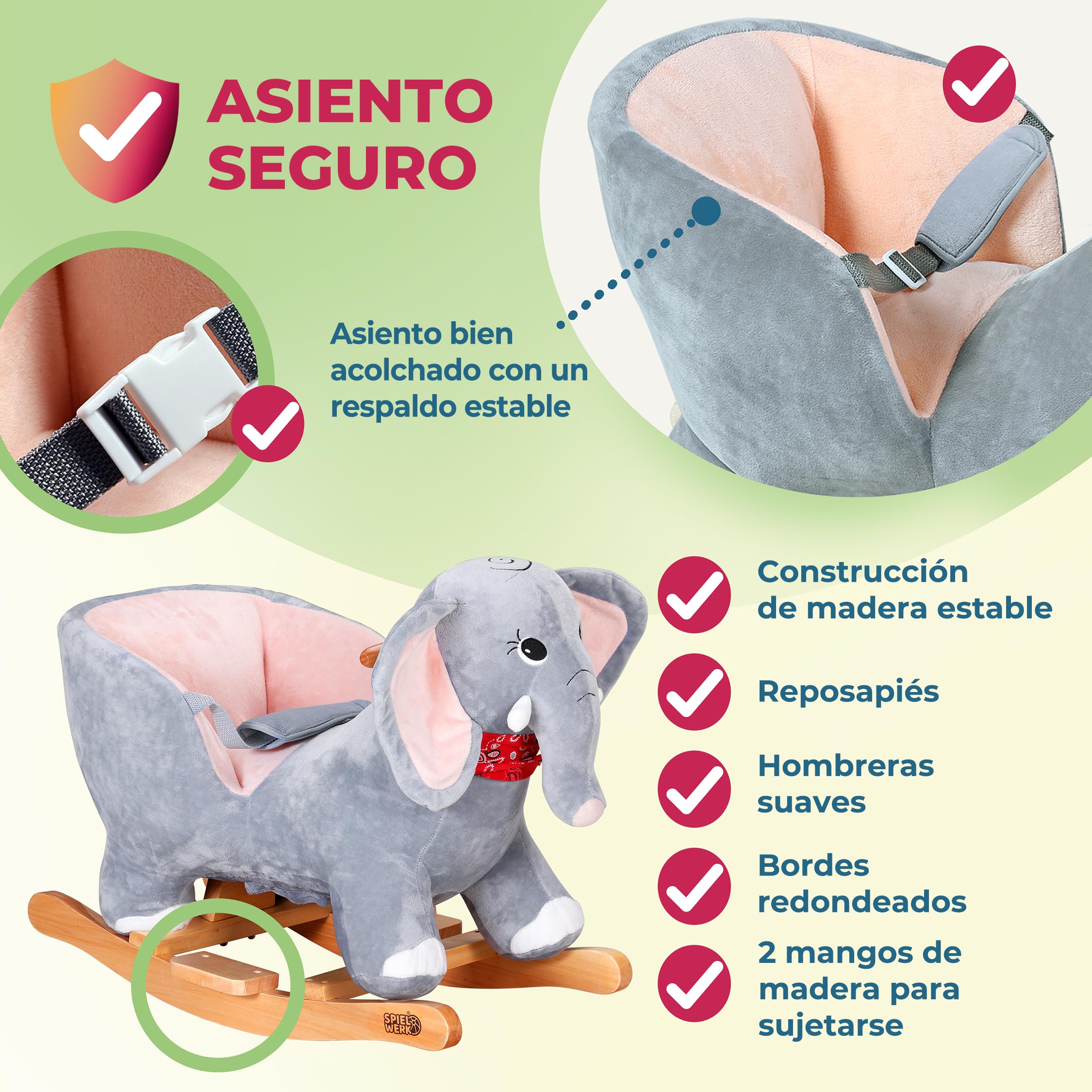 Spielwerk® Elefante Balancín Mecedora Bebe Animales de Juguete Peluches Felpa Suave Sonido Regalos Originales Bebes 1 Año Columpio Infantil
