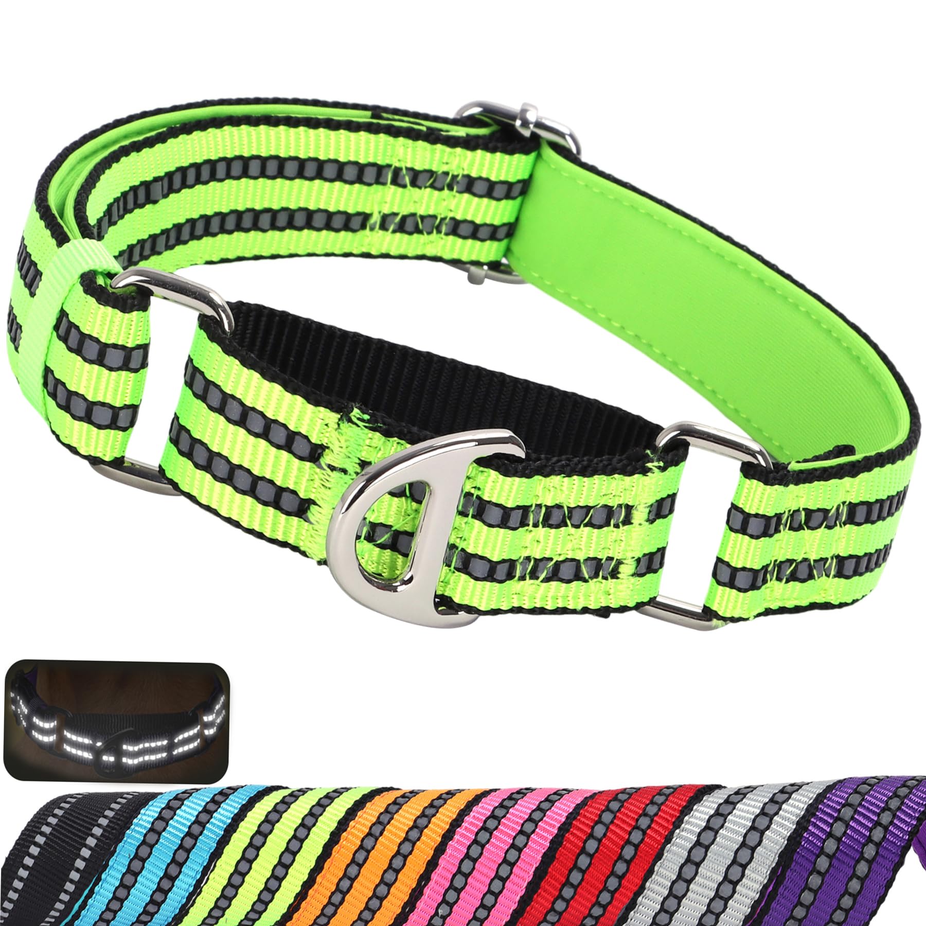Martingale Collar for Large Dogs with No Buckle Reflective Nylon No Pull Choke Collar with Padded Comfort for Training, Walking & Overexcited Pulling