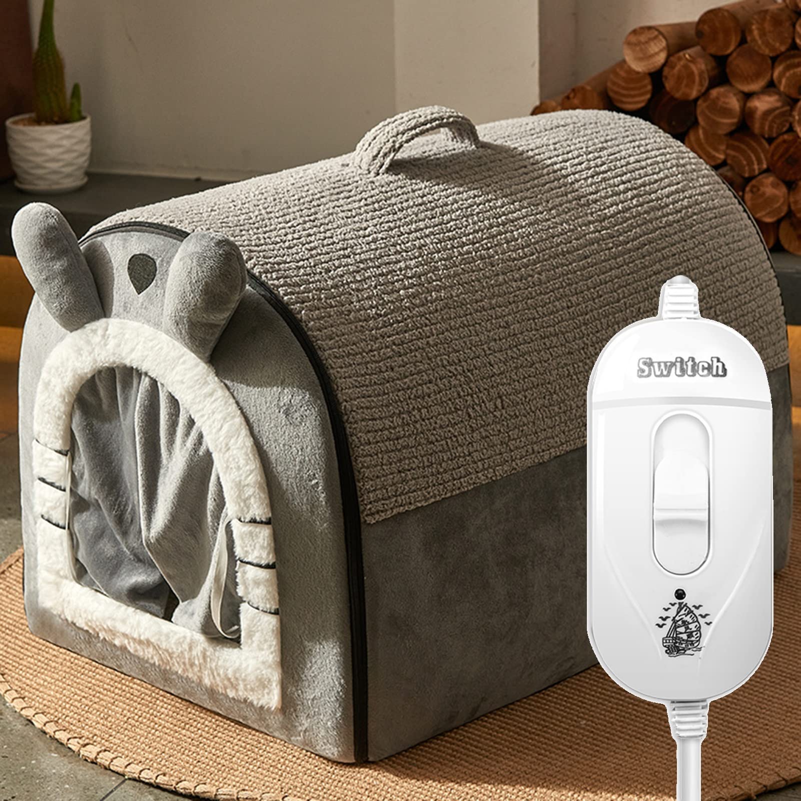 Cuccia Riscaldata per Animali Domestici, Cuscinetto Riscaldante per Gatti e Cani di Piccola Taglia, Impermeabile, Resistente alla Masticazione, Kit Parto, Casa con Riscaldamento Elettrico per Animali