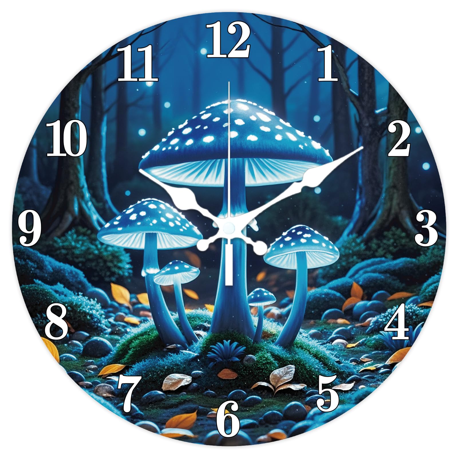 CHGCRAFT Glowing Mushrooms Wall Clock Forest 12 Inch Clock Round Decorative Clocks for Bedroom Living Room Kitchen Office