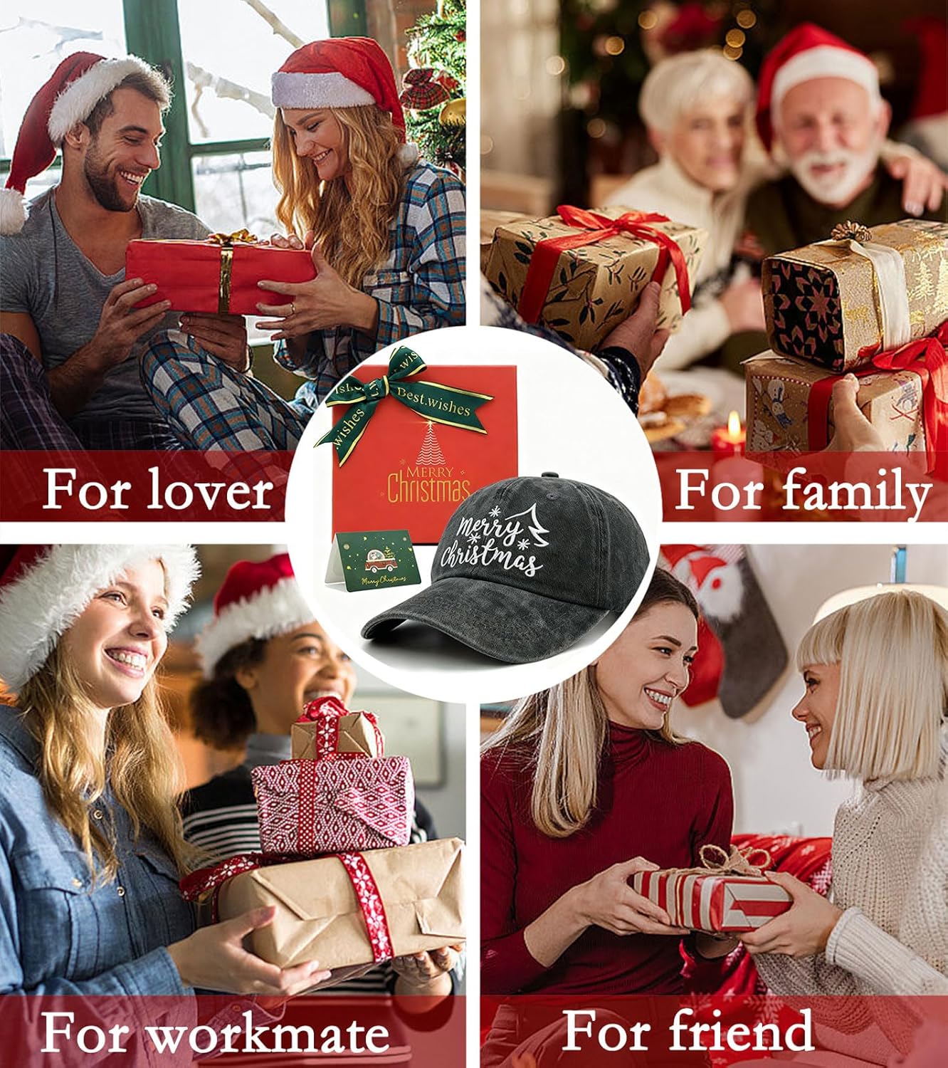 Merry Christmas Baseball Cap with Gift Box for Women Men, Adjustable Embroidered Red Xmas Hat - Image 6