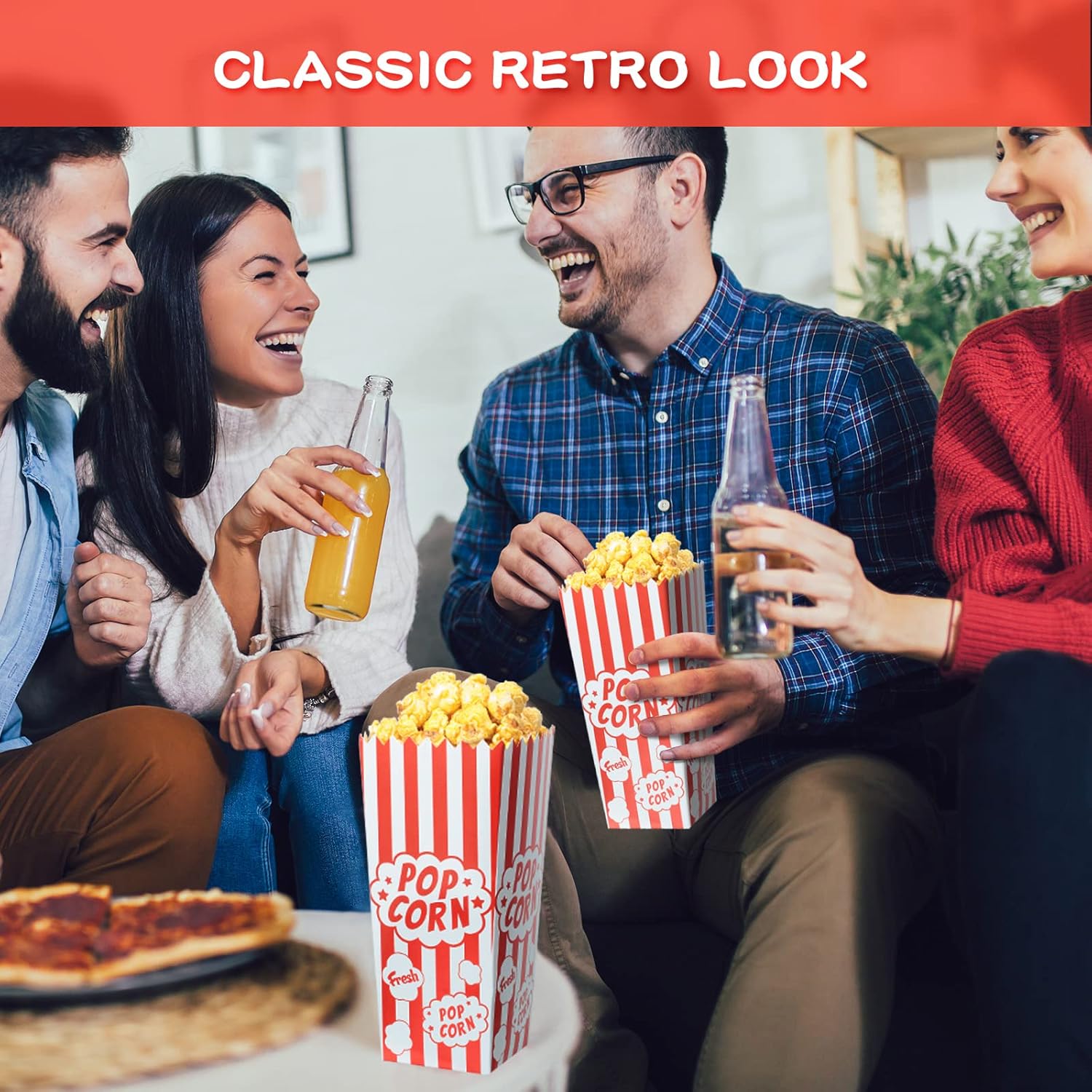 200 Pcs Popcorn Boxes Bulk 46 oz Red and White Striped Popcorn Holders Containers Retro Vintage Paper Puffed Rice Tubs for Home Movie Night Theaters Parties Carnival Circus Party Decorations