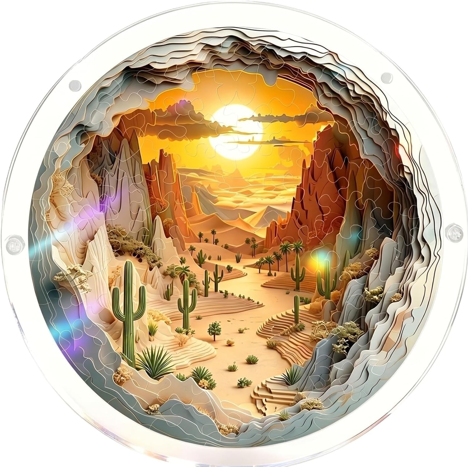 Cactus Sunset Acrylic Jigsaw Puzzles Suncatcher, 7.4 Inch Window Hanging Suncatcher Acrylic Puzzle, DIY Home Decor Art Gift