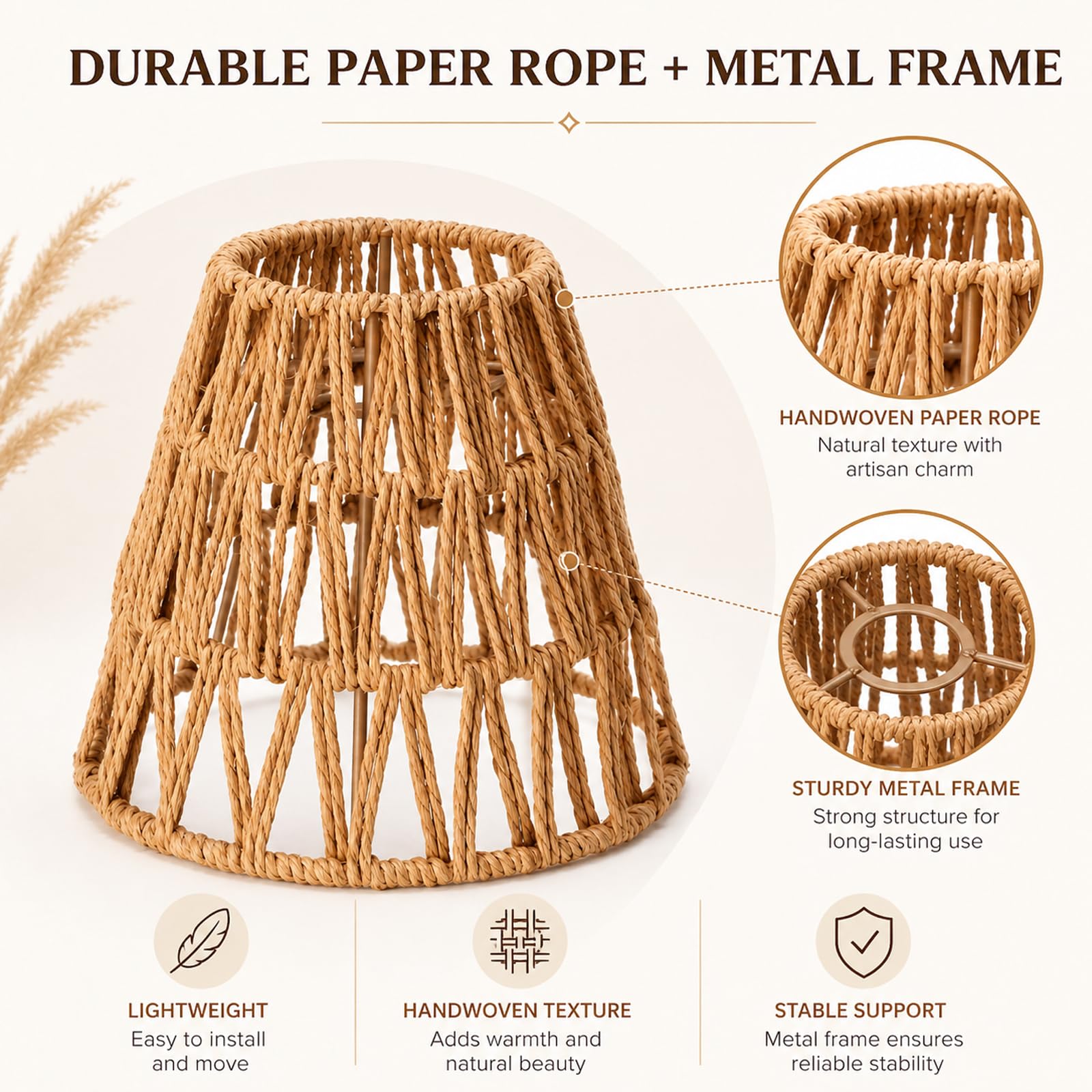 4 paralumi in rattan, in stile bohémien, altezza 14 cm, paralume a sospensione, piccolo E27, in rattan intrecciato per lampada da terra, lampada da tavolo, lampada a sospensione, paralume a