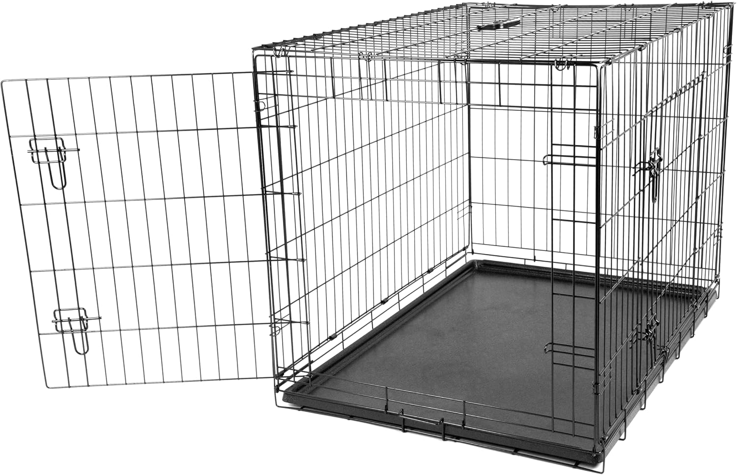 Rampart Signature Series Dog Crate with Divider, Double Doors, Double Latch Doors, and Removable Plastic Crate Tray 36 Inch Dog Crate Best Fits Pets with an Adult Weight up to 70 LBS