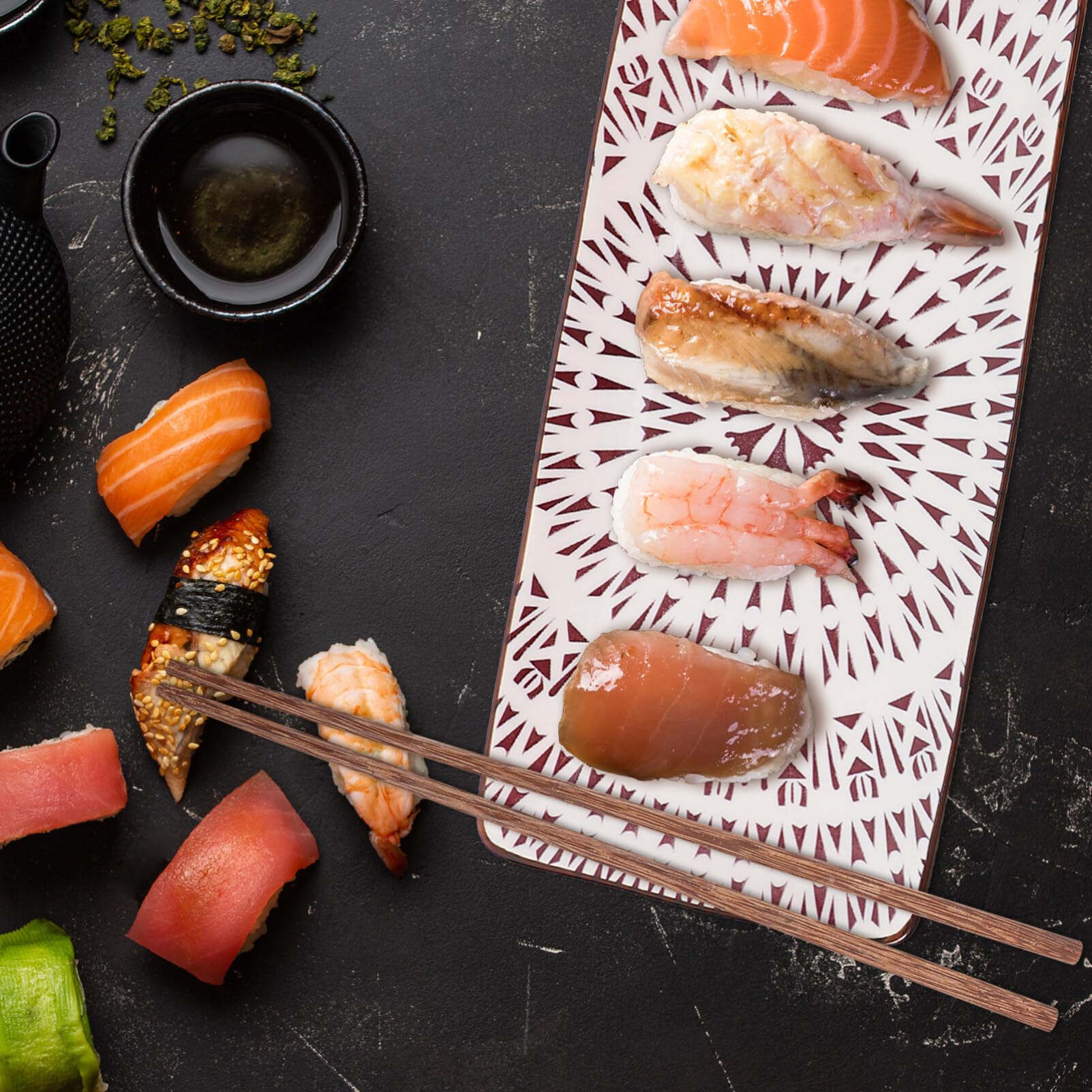 Assiette de Sushis Japonerie Lot de 2 Sets de Sets de Céramique et Bois
