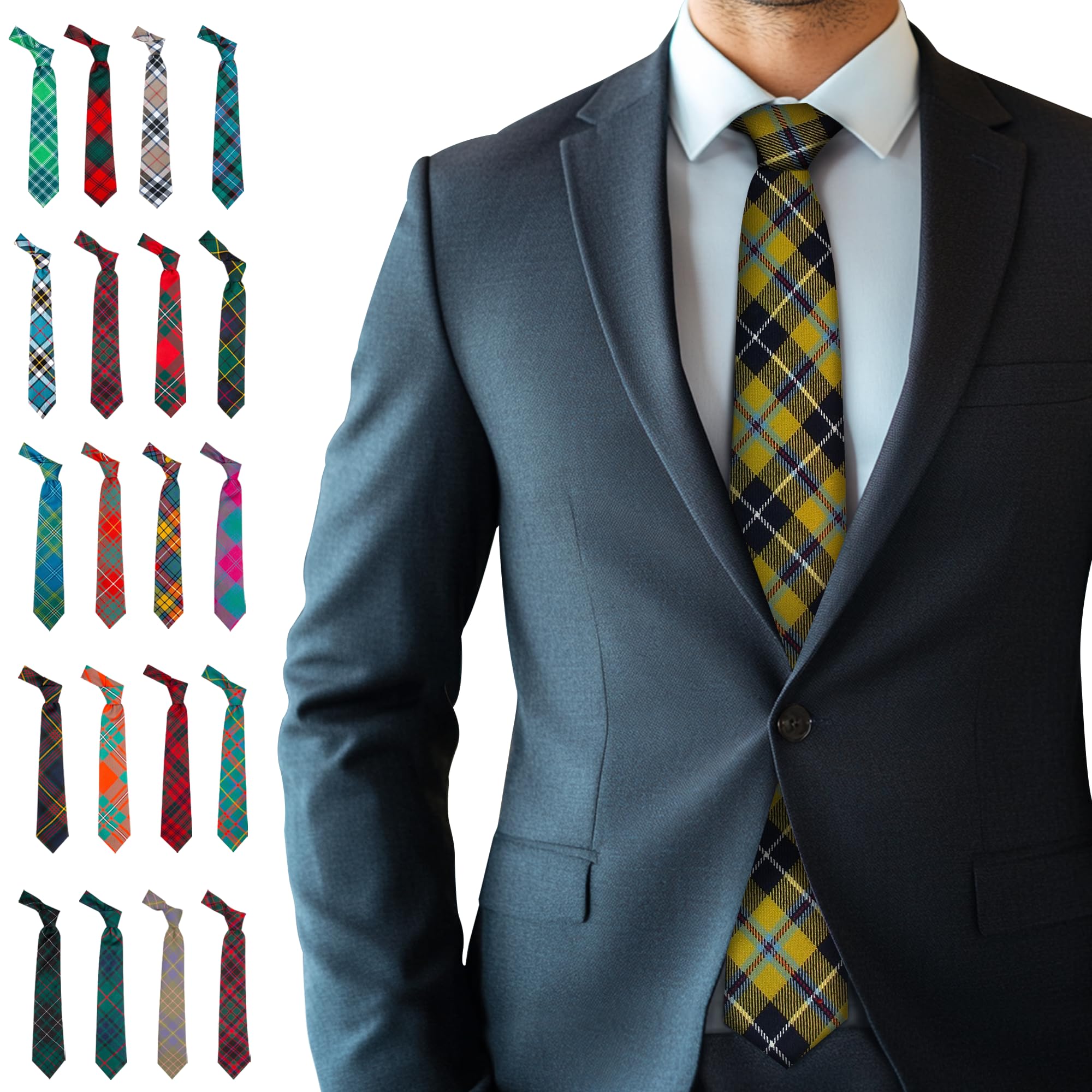 BRAW CLANS TARTANS Tartan Ties for men Made in Scotland - 100% wool - 3.15" width mens ties - Yellow tie for men - Cornish National Scottish Tartan Valentines day, Fathers day, Wedding