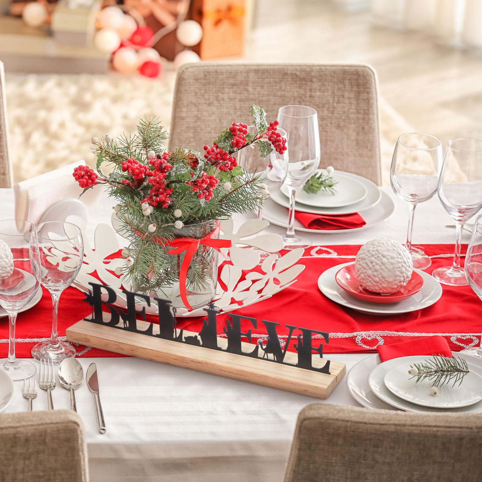 Crèche De Noël En Métal Noir Sur Base En Bois - Décoration De Table, Bureau Ou étagère, Thème Religieux