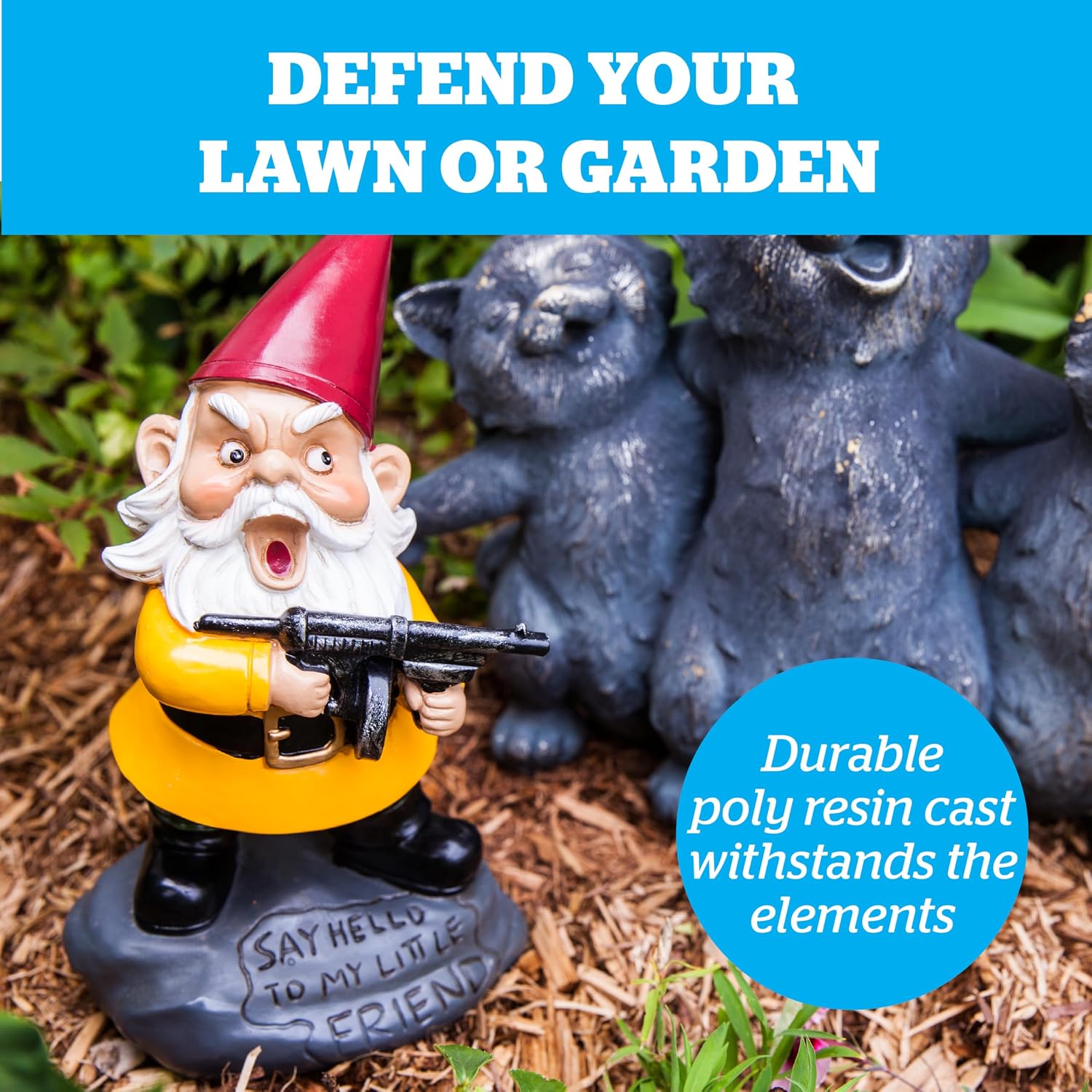 Angry Little Garden Gnome Statue, Outdoor Lawn & Yard Home Defender, Combat Figurine Sculpture Decorations, Funny Housewarming Gag Gift