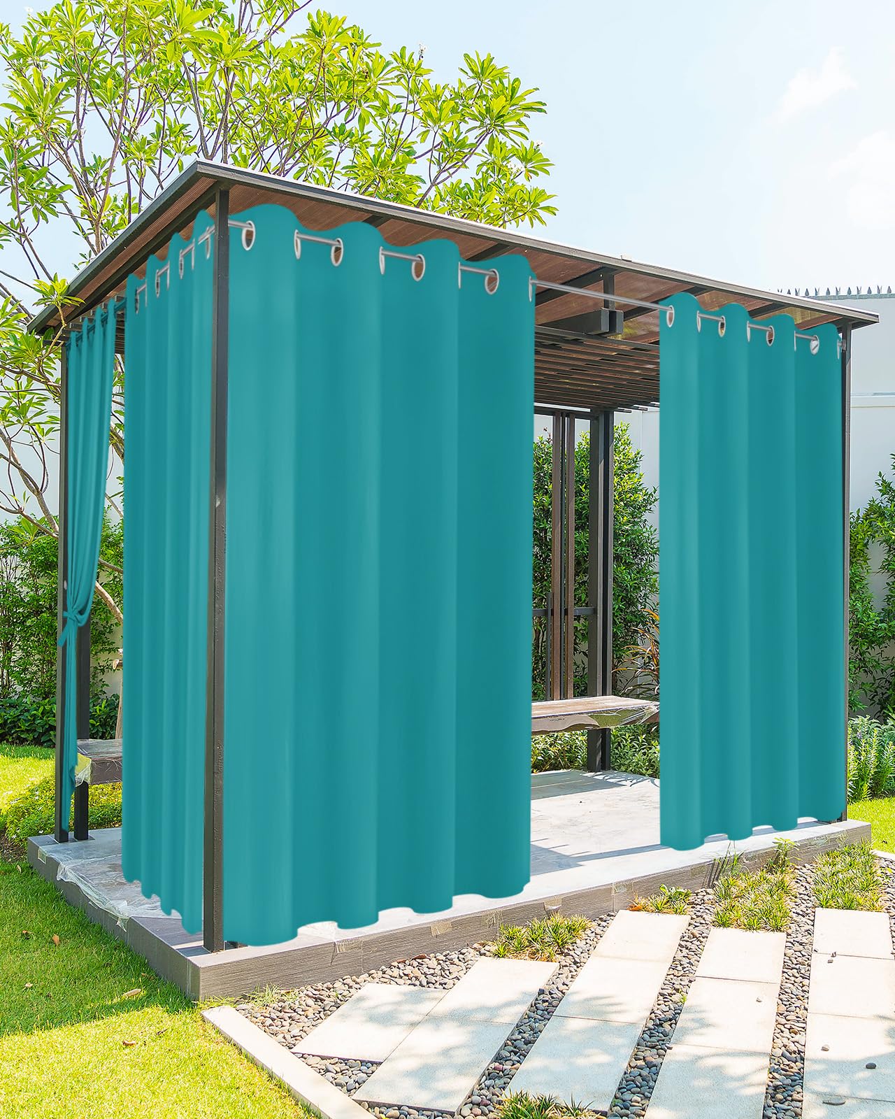 Home L6 Outdoor Curtains for Patio Waterproof Teal Blue Indoor/Outdoor Curtain Tiebacks Solid Color Privacy Curtain Sun Blocking Grommet Drapes for Pergolas Gazebo Porch Balcony 2 Panel 54x84 Inch