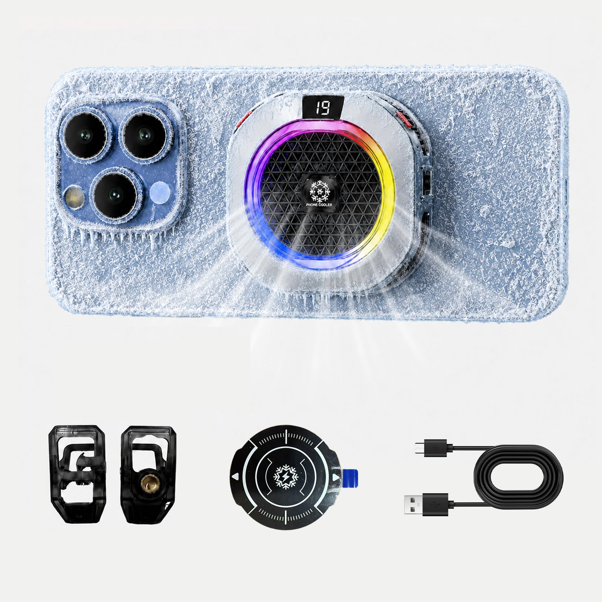 auvstar Raffreddatore Telefono,Phone Cooler RGB,Ventola Raffreddamento elefono Portatile RGB,Raffredda Telefono Leggero e Silenzioso,Adatto per Giochi/Live Streaming (Argento)