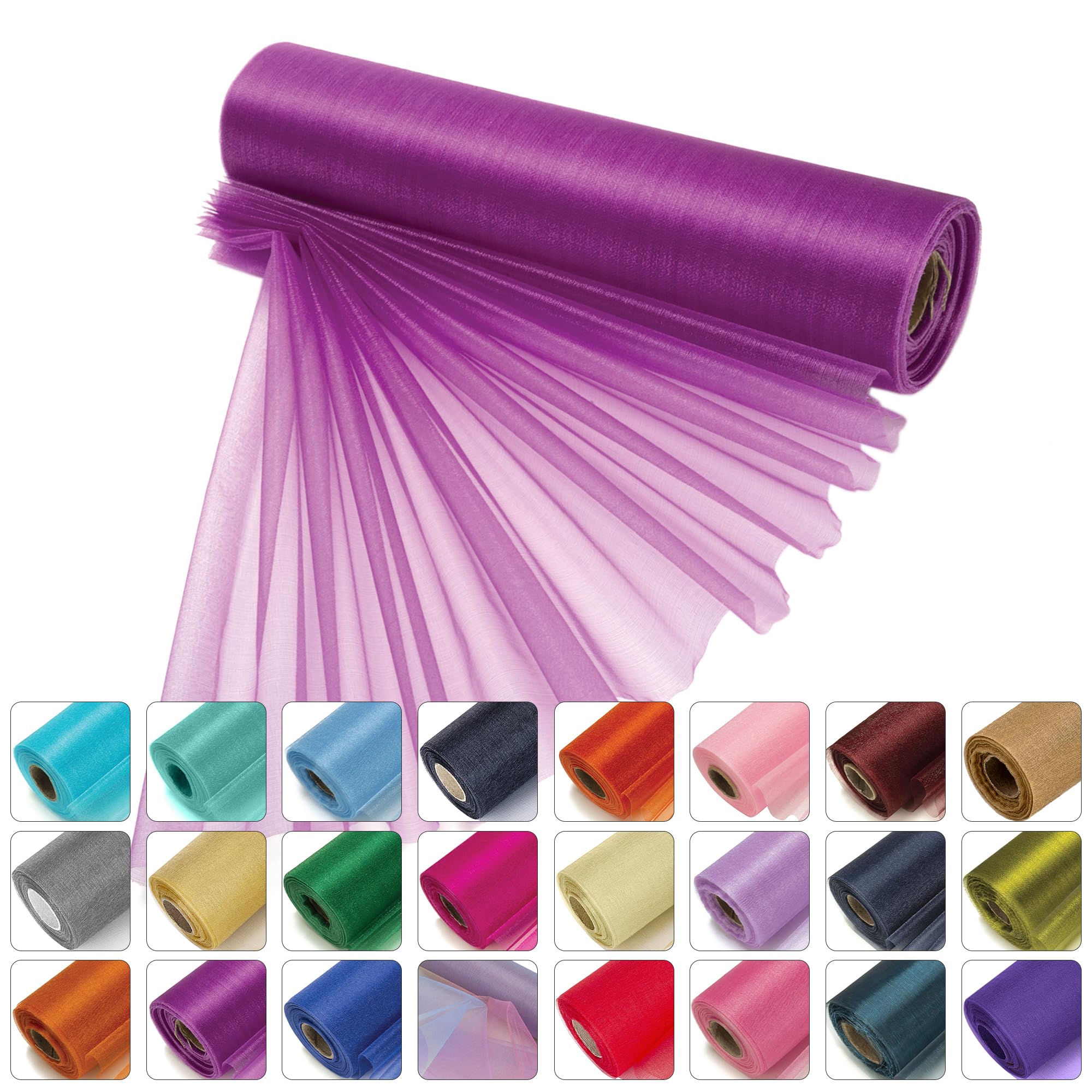 WedDecor 25m x 29cm Snow Sheer Purple Organza Roll Sash Glitter Fabric for Table Runner Sashes Wedding & Christmas Decoration, Chair Cover Bows, Party Favours, Ribbon Crafting Supplies, 4pcs — image 1