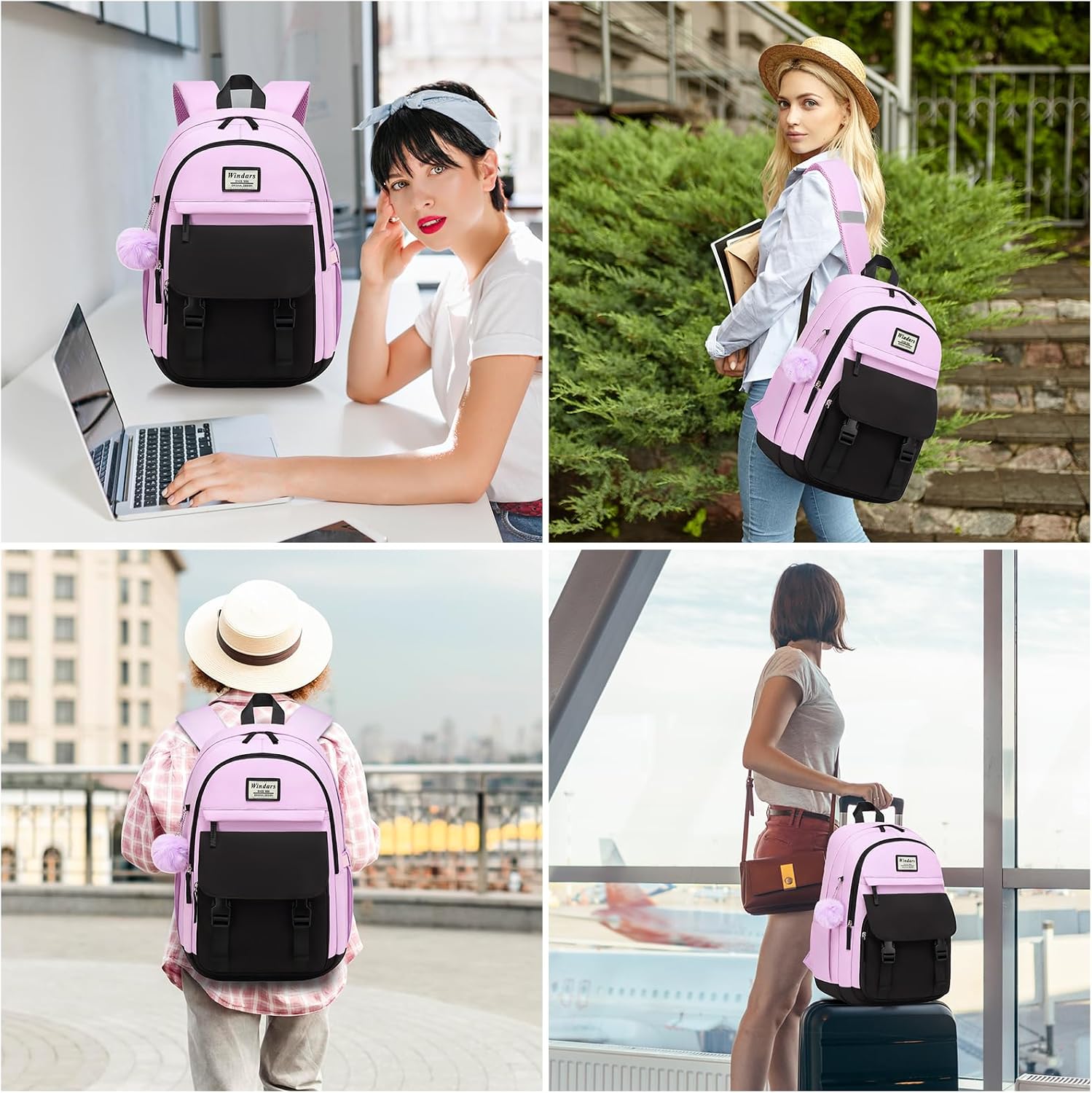  School Backpack for Teen Girls, Cute College Backpacks for Women Students Aesthetic Bookbag Large 15.6 Inch Laptop Bag Middle School Travel Back Pack (Black Purple) thumbnail