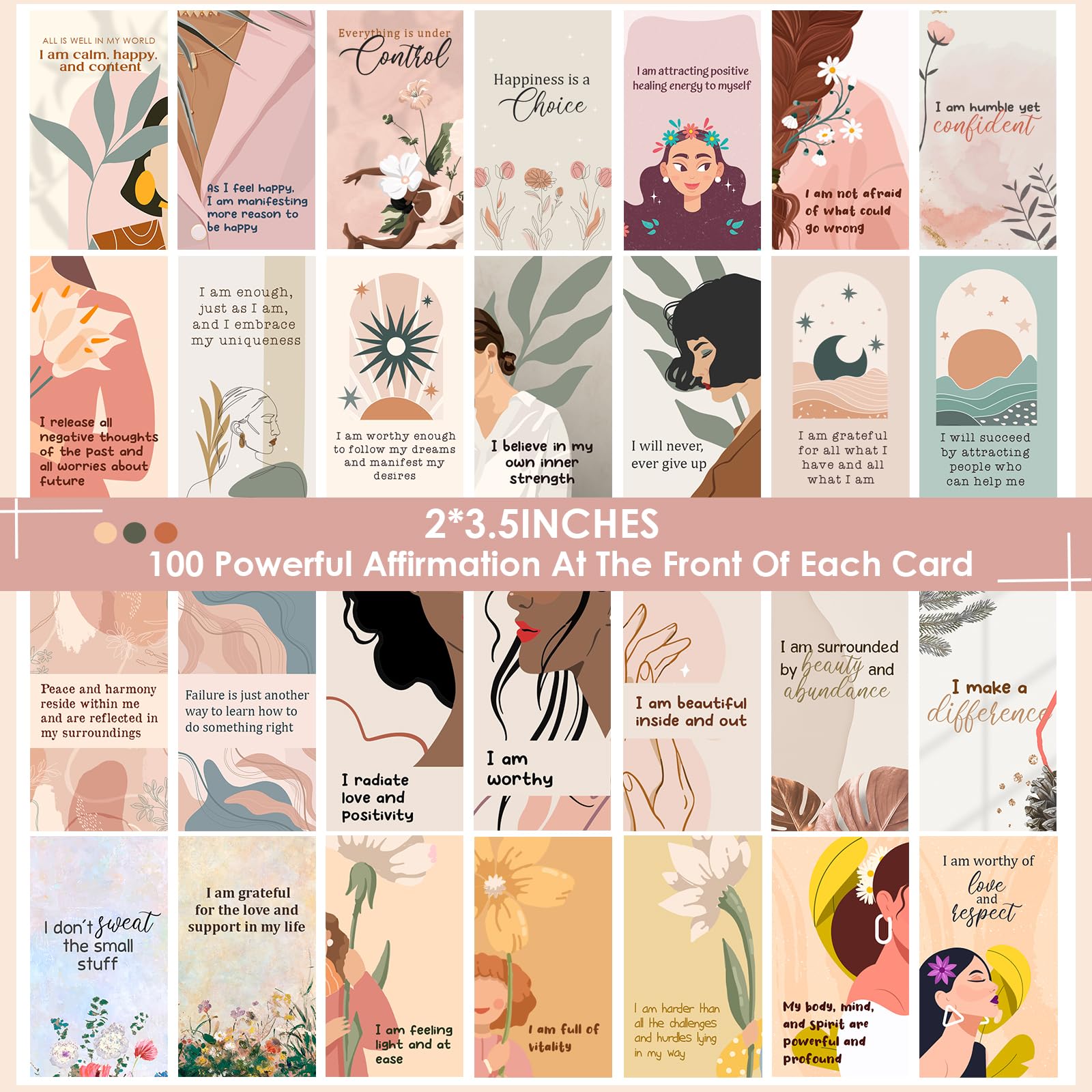 BRYTEFY 100 tarjetas de afirmación empoderadoras para mujeres, motivación diaria con preguntas que provocan pensamiento, atención plena, inspiración y meditación y regalo de cuidado personal para