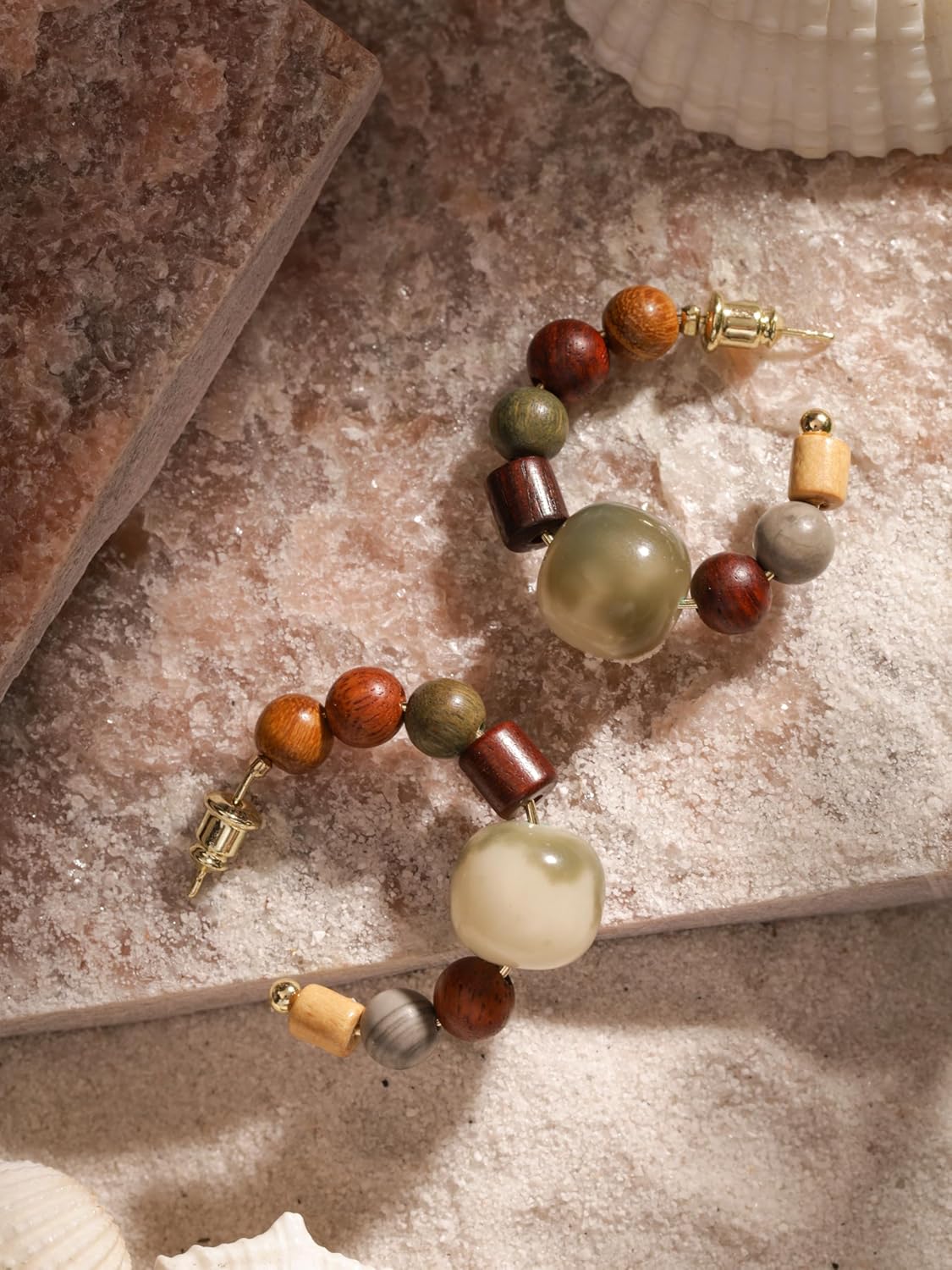 MINACHI Bohemian Handcrafted Beaded Hoop Earrings with Earthy Tones and Artistic Accents, Jewelry Gift for Women - Image 6