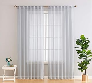 HLC.ME Lauren Semi Sheer Light Filtering Transparent Pocket Top & Back Tab Lightweight Floor Length Window Curtains Drapery Panels Bedroom & Living Room, 2 Panels (54 x 84 Inch, Silver Grey)
