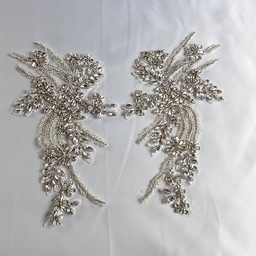 Miniatura 164 de Parches de diamantes de imitación hechos a mano, apliques de cuentas para decoración de vestidos de novia, apliques de flores de oro