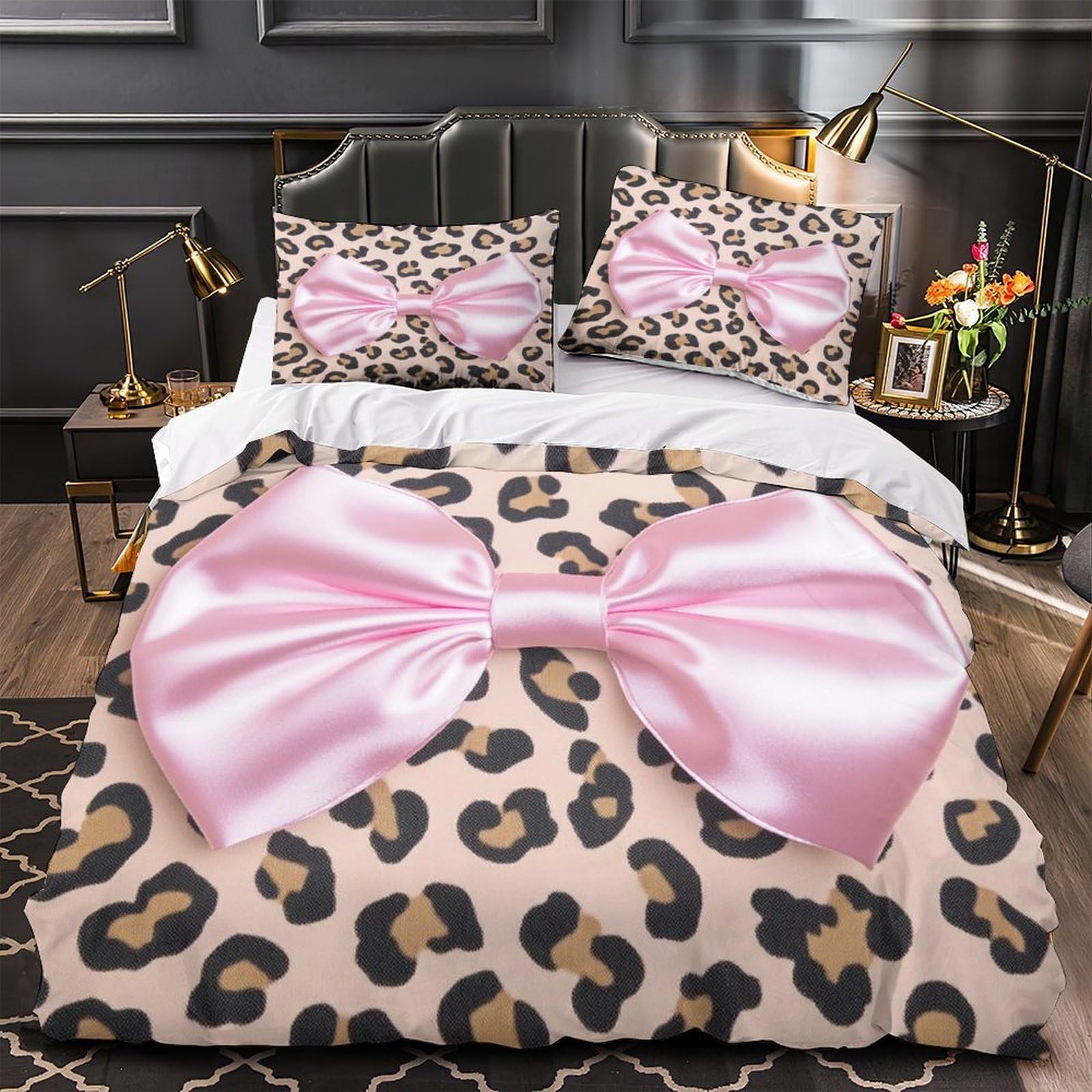 Housse de couette microfibre résistante et respirante imprimé 3D rose 135x200