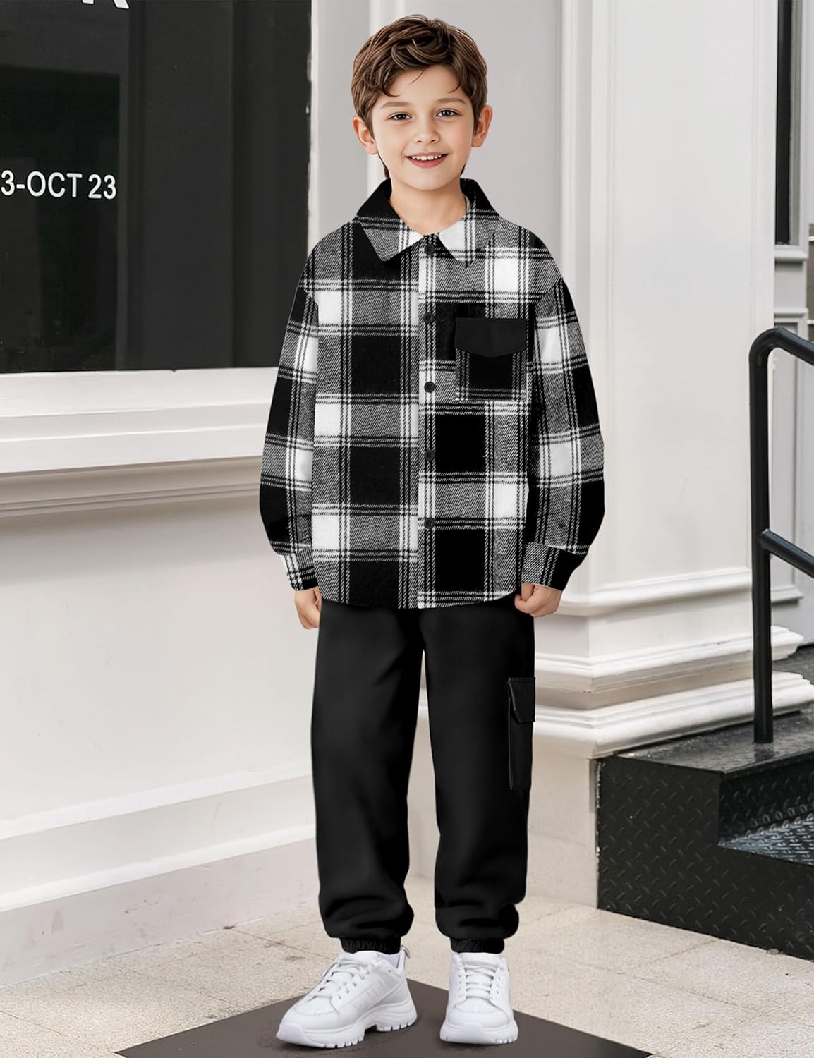 Toddler Boys Clothes Long Sleeve Flannel Plaid Button Shirt +Cargo Pants 2 Pcs Fall Winter Kids Outfits Set for 3-8T - Image 2