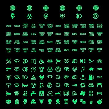 TOMALL 132pcs Centre Console Switch Luminous Stickers for Car Night Safety Luminous Decals Circuit Panel Label Glow in The Dark Accessories for Boat Trailer Car Headlight Control GPS