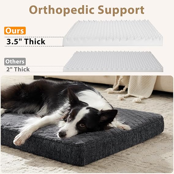 JOEJOY Orthopedic XL Dog Bed for Large Dogs, Waterproof Dog Beds for Crate | Extra Thick Egg-Crate Memory Foam Pet Bed with Washable Removable Cover, Grey, 41x27
