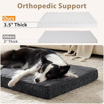 JOEJOY Orthopedic XL Dog Bed for Large Dogs, Waterproof Dog Beds for Crate | Extra Thick Egg-Crate Memory Foam Pet Bed with Washable Removable Cover, Grey, 41x27