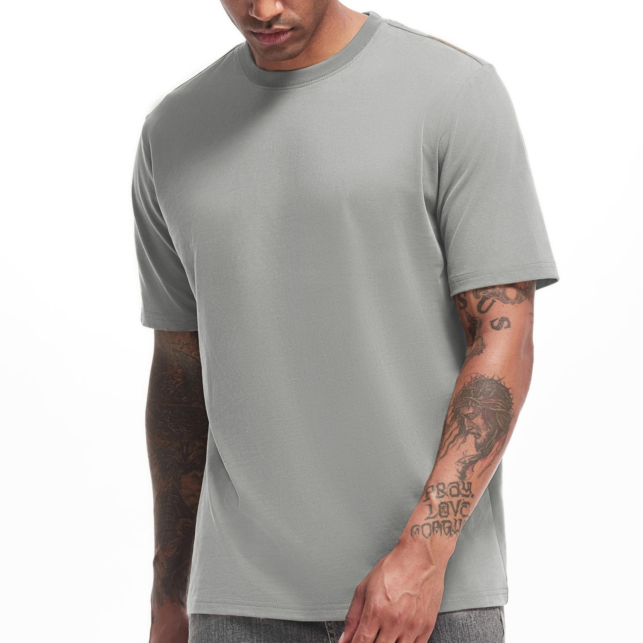VEIISAR Herren Dickes Rundhals Langarm T-Shirt - Herren 100% Baumwolle Heavy Duty Pre Shrink T Shirt
