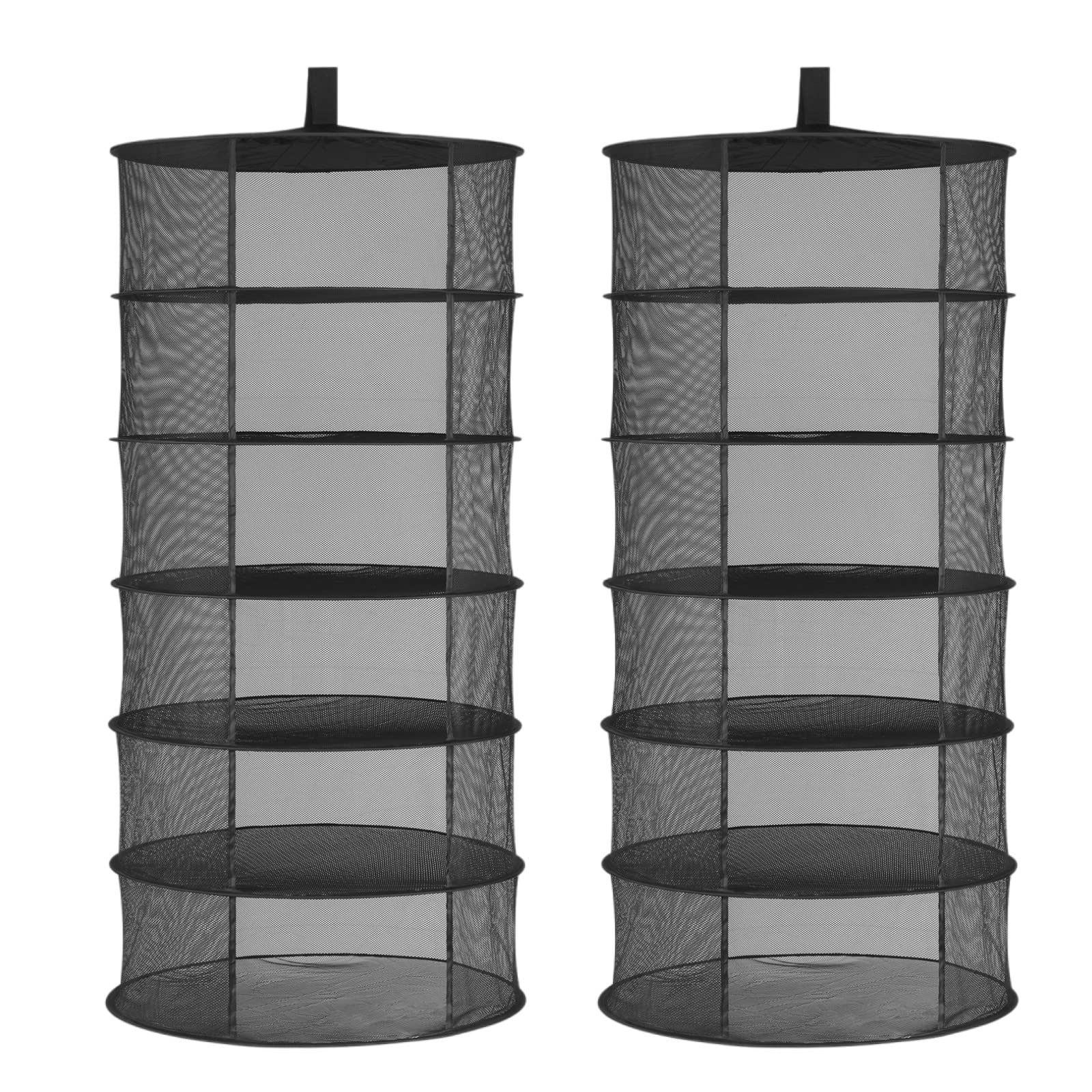 iPower 6-Layer 2ft Herb Drying Rack Black Mesh Hanging Net Dryer Collapsible with Opendoor, Pothook and Storage Bag, for Hydroponics Flowers, Buds, Fruits, Seafoods, Clothes, 2 Packs