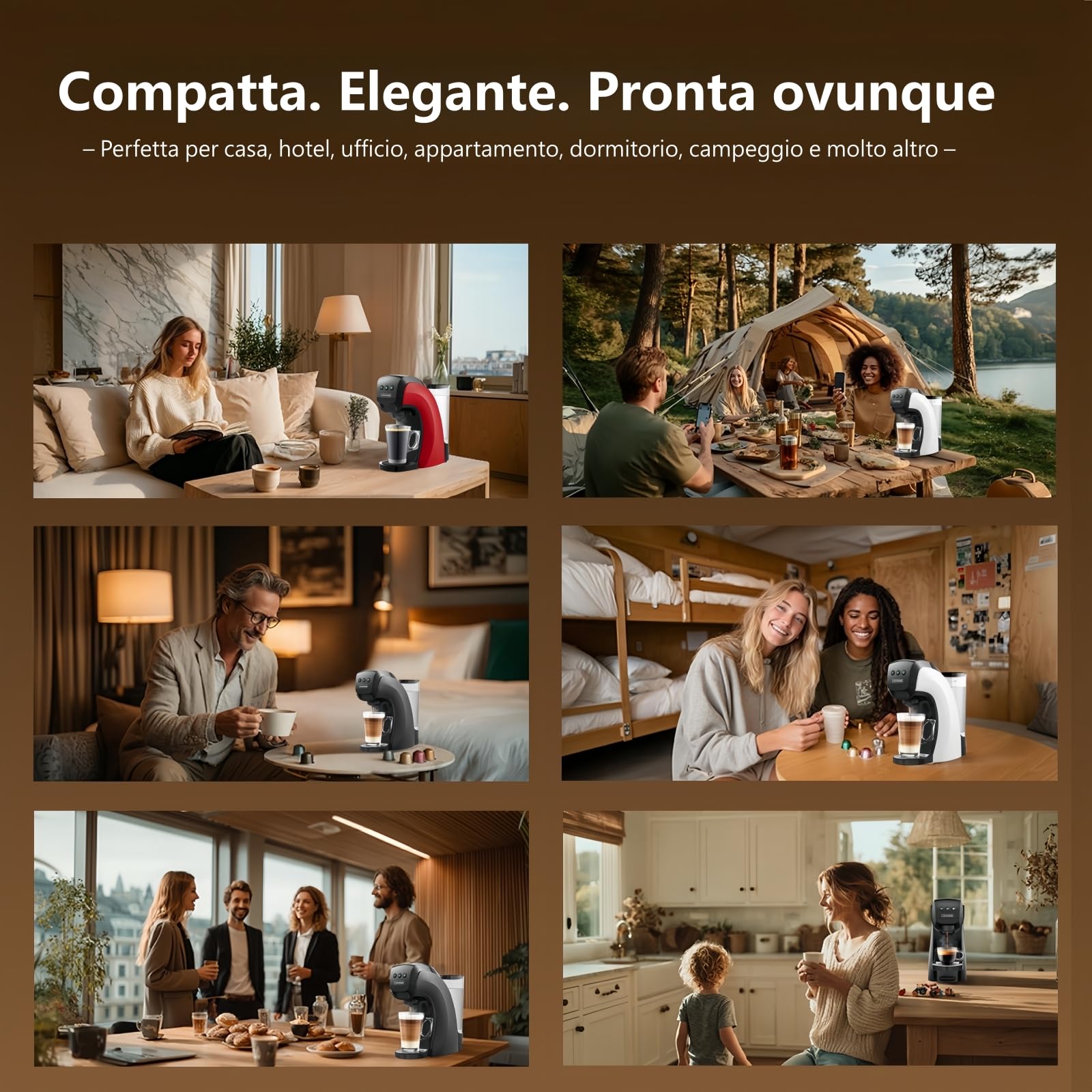 Warriors1 Macchina da Caffè Capsule 5in1 per Nespresso OL, Dolce Gusto, Lavazza A Modo Mio, FAP Espresso Point e Caffè Macinato, 20bar, 0,8L, Calore e Quantità Regolabili, Compatta per Casa e Ufficio