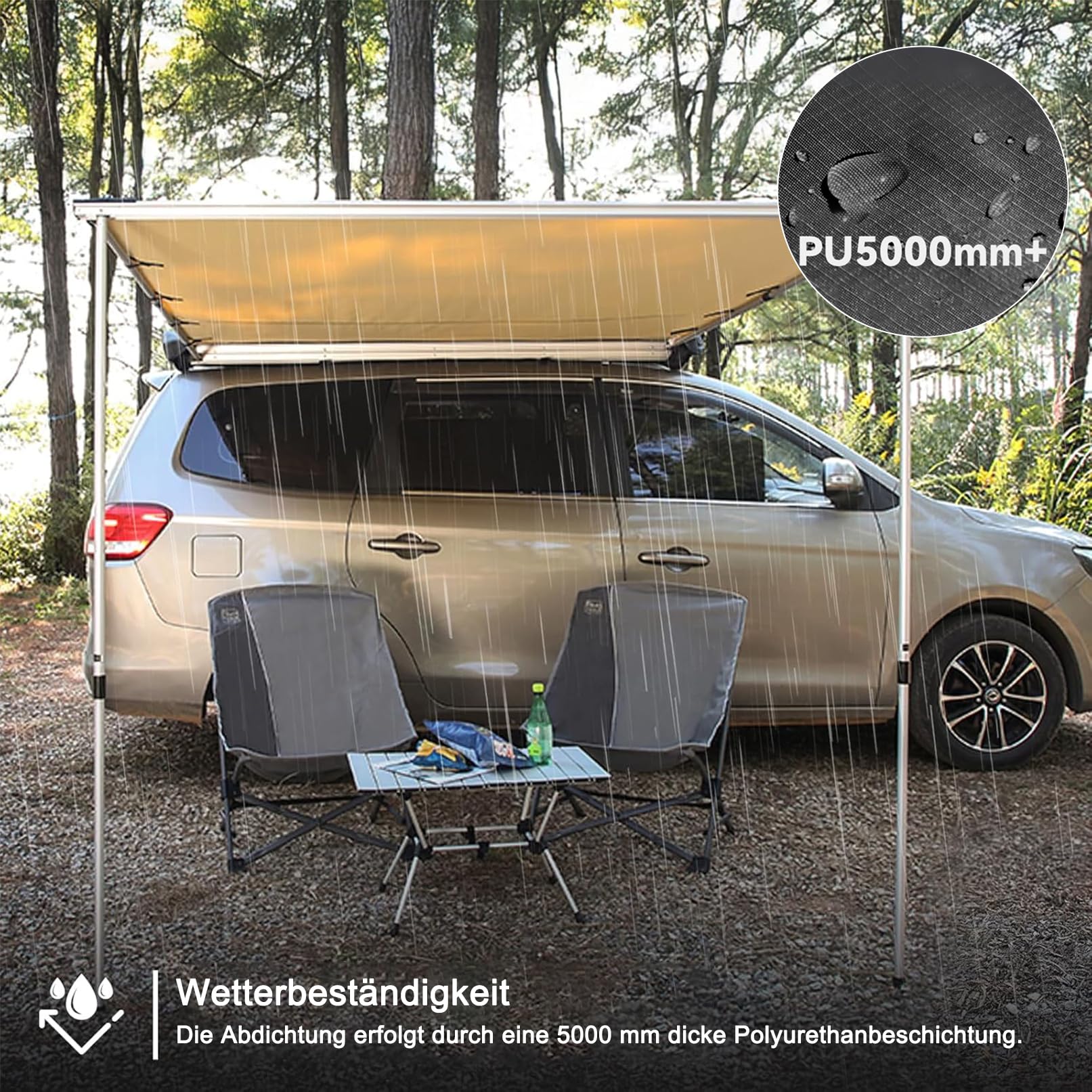 Ausziehbarer Dachträger-Sonnenschutz, PU5000 mm Einziehbare Auto-Seitenmarkise mit Aufbewahrungstasche, Wetterfestes UV50+ Vorzelt Wohnwagen mit Tragetasche (Size : 160x250cm/5.2x8.2ft)