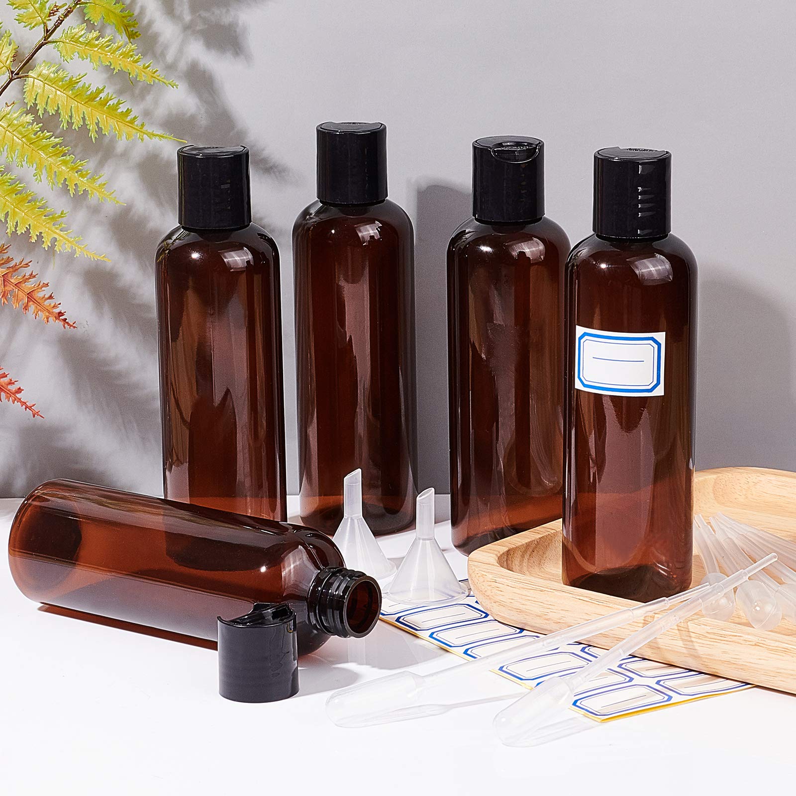 BENECREAT 10 Pack 200ml Bottiglie in Plastica Pet Riutilizzabili Bottiglie con Tappo a Disco, Contagocce, Tramoggia a Imbuto ed Etichetta per Shampoo, Lozioni, Creme