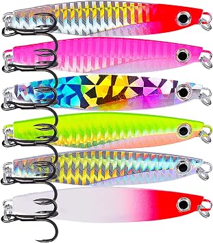 Saltwater Fishing Jigs Vertical Flat Jigging Lure, 6pcs Metal Sinking Lure for Tuna, Amberjack, Kingfish, Snapper