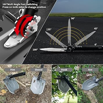 Survival Tactical Shovel | Multifunctional Folding Camping Shovel Foldable Camp Shovel with Aluminium Alloy Handle,For Off-road Recovery,Snow,Emergency