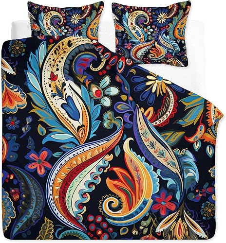 Miniatura 7 de Juego de funda de edredón de cachemira de gran tamaño, tamaño King, juego de ropa de cama de 3 piezas con patrones coloridos, funda de edredón con