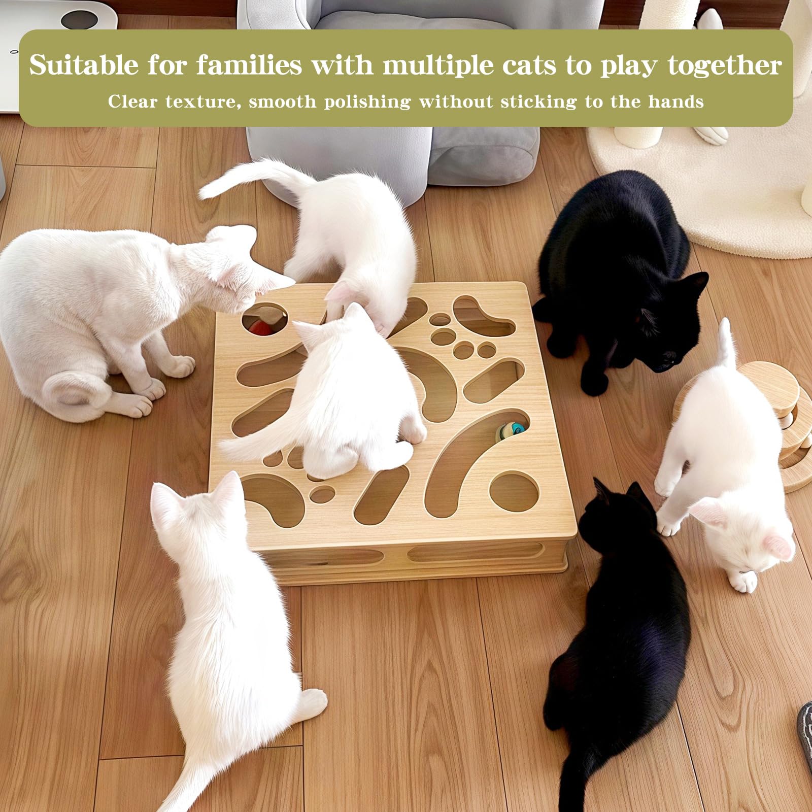Scatola giocattolo interattiva in legno per gatti con 4 palline giocattolo interattivo per gatti per interni Caccia giocattolo giocattolo per gatti giocattolo puzzle per gatti