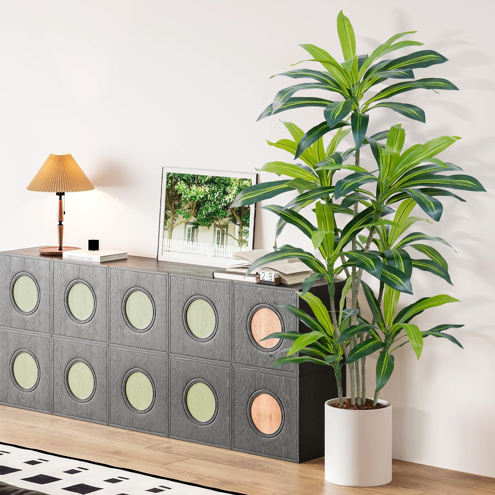 Albero artificiale 180cm Artificiale Dracaena Pianta Finta Alta con Vaso Nero Piante Finte da Interno Per Interni esterno Soggiorno Camera da Letto Ufficio Casa Corridoio Decorazione (1Pz)