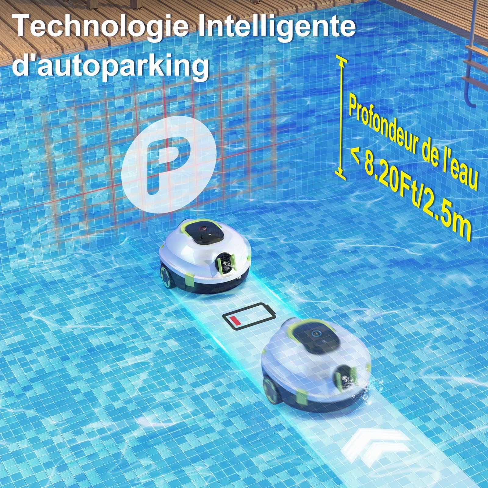 MEDOXA Robot de Piscine sans Fil, aspirateur de Piscine Automatique, 120 Minutes d'autonomie, stationnement Automatique, léger, Puissant Robot pour Piscine Hors-Sol/enterrée jusqu'à 110 ㎡(Blanc)