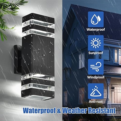 Miniatura 3 de DASTOR Luces de pared para exteriores del anochecer al amanecer, 2 capas hacia arriba hacia abajo, luces de casa al aire libre, aplique exterior