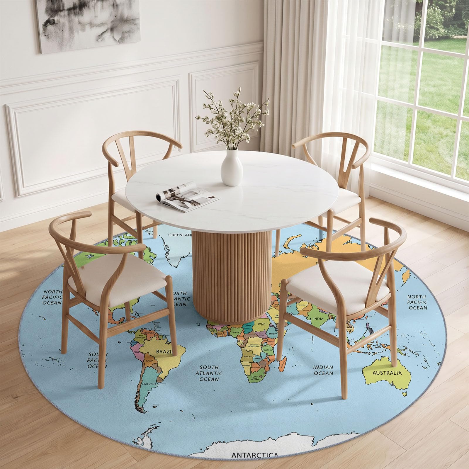Generisch Waschbarer Teppich Rund 120 cm Modern Cartoon Weich Kurzflor Blau