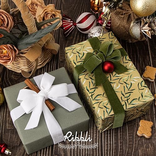 Miniatura 28 de Ribbli Cinta de terciopelo rojo oscuro de poliéster, carrete continuo de 5/8 pulgadas, cinta de Navidad para envolver regalos, ramos florales