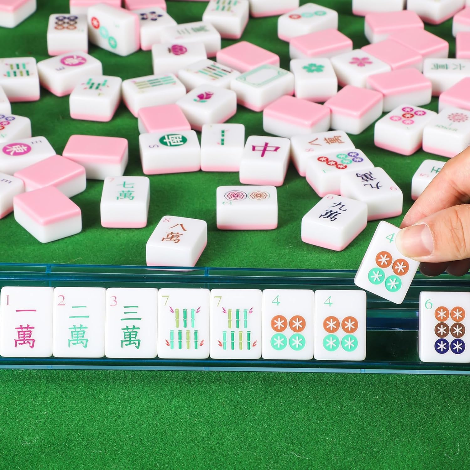 American Mahjong Set Only with 160 Mahjong Tiles 1.2-inch American Mah Jong Set Hand Carved Pattern for Adult Social Party, Mah Jong Lovers Gift