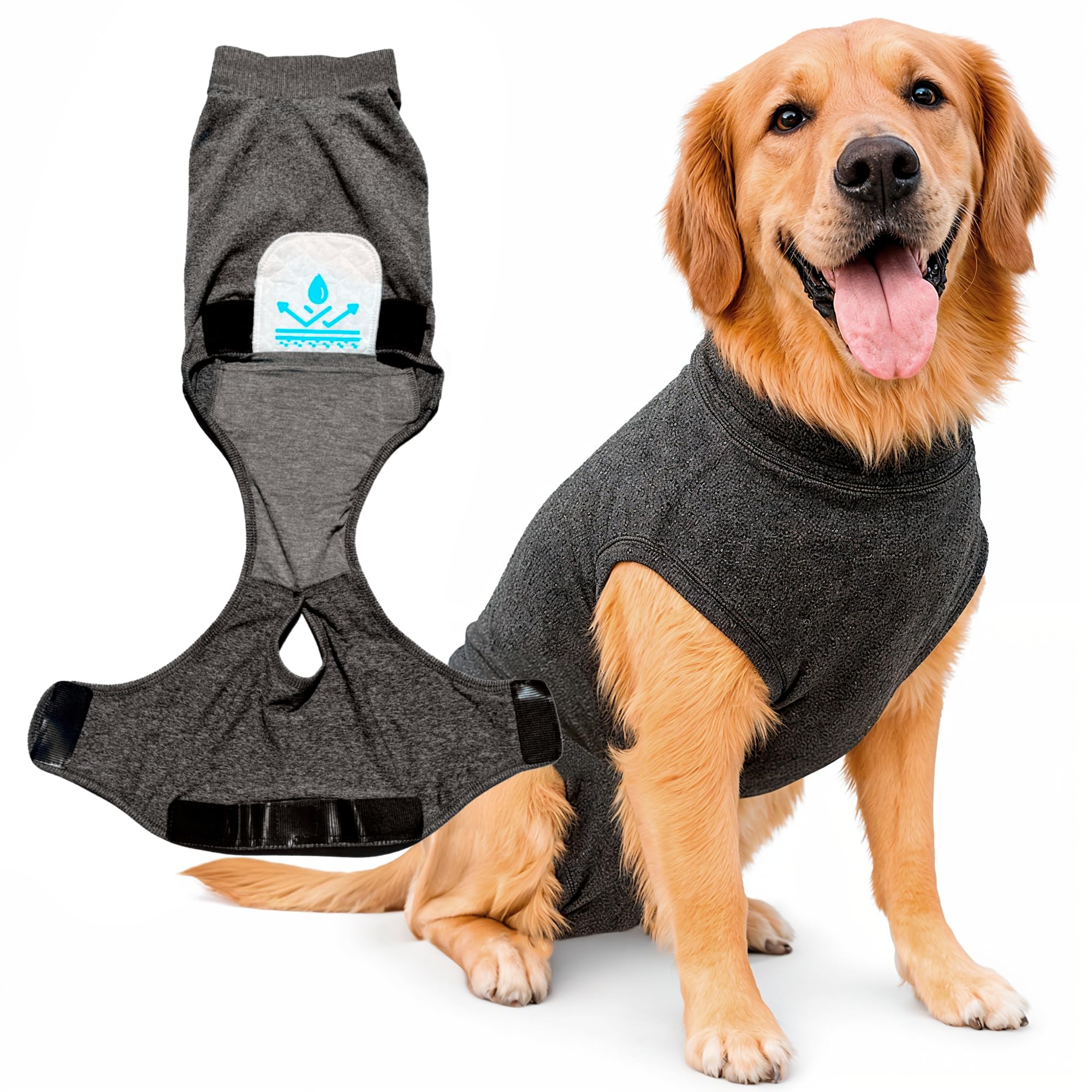 Dog Recovery Suit After Surgery – Generous Fit (See Size Guide) – Surgery Suit for Female Spay & Male Neuter with Washable Pads, Cone Alternative Body