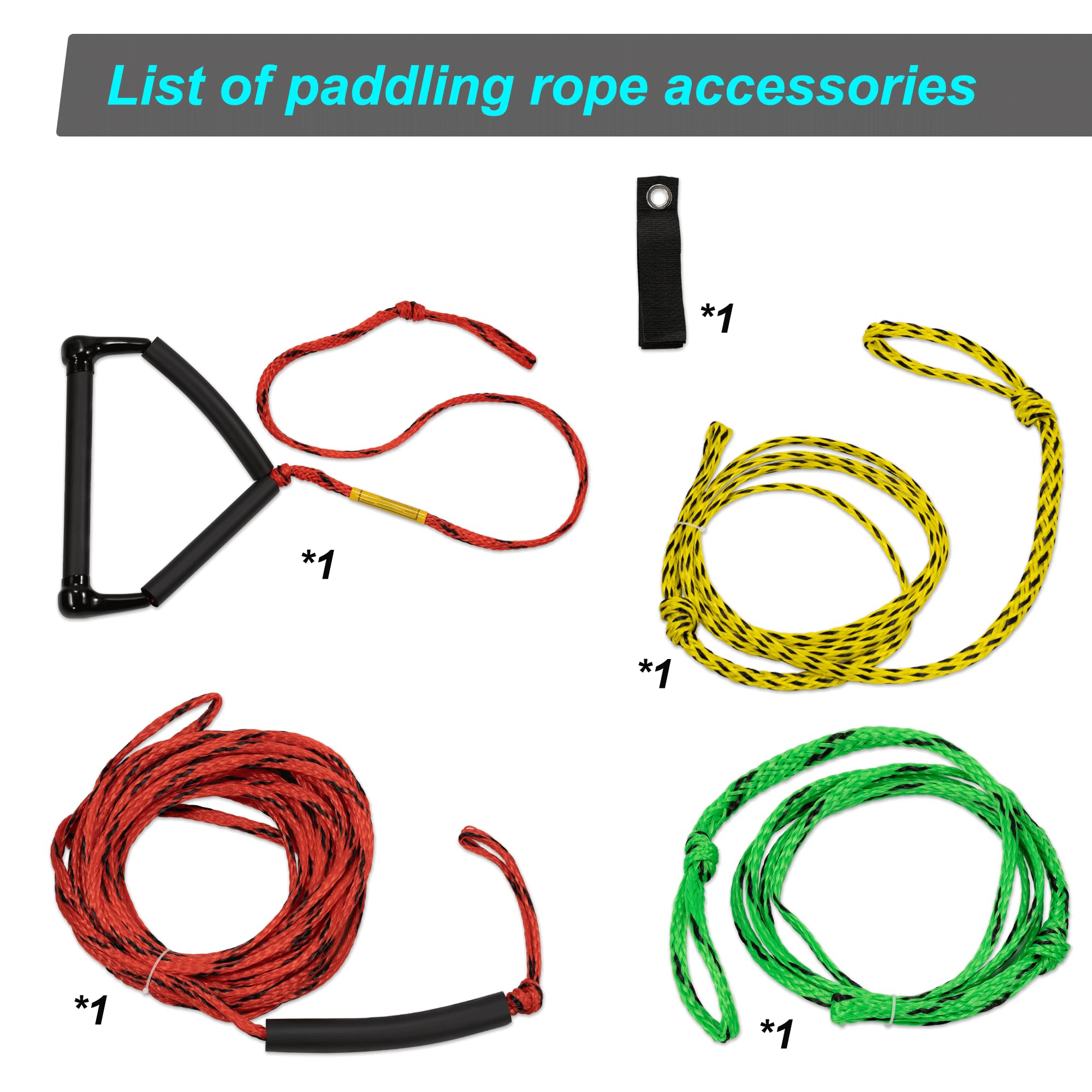 2,5 m Wasser-Seil, Wakeboard-Seil, 4 Abschnitte mit 31,5 cm ergonomischem EVA-Griff, schwimmender Griff, 1–2 Reiter-Schlauch-Abschleppseil für Schläuche – Bootsabschleppseil für Kniebrett