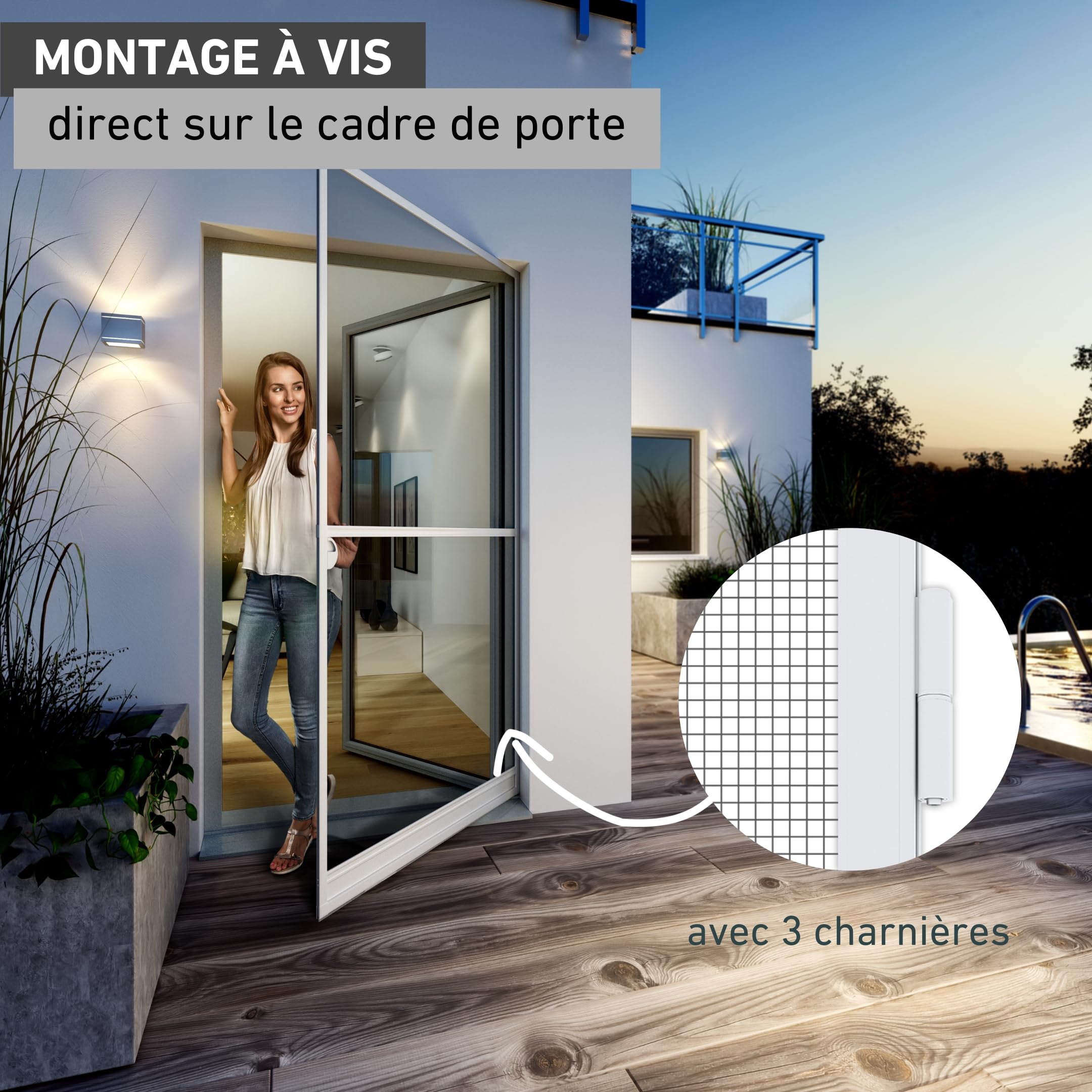Windhager Moustiquaire de Porte Expert Cadre tendeur, Cadre pour Portes Battantes, 100 x 210 cm, anthracite, 03903