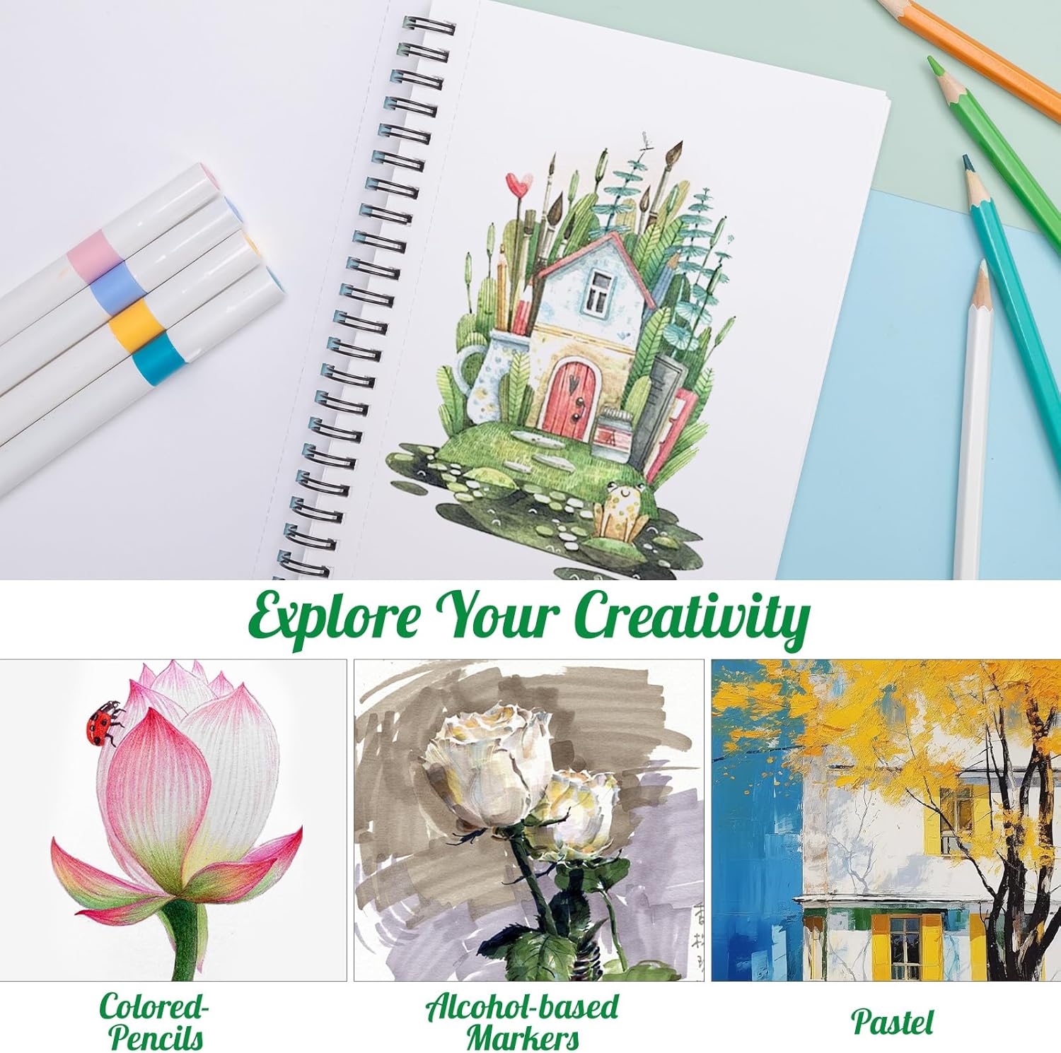 135lb/200gsm Marker Paper Pad, 5.5×8.5in Double Sided Bleedproof Marker Sketchbook, 30 Sheets Art Paper Sketch Pad, Smooth Painting Coloring Alcohol Marker Paper for DIY, Drawing, Ideal Gift - Image 6